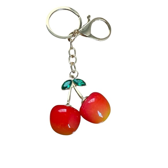 Cherry Keychain Bag Charm –Light Red & Gold Tone (Brand New) - Picture 1 of 3